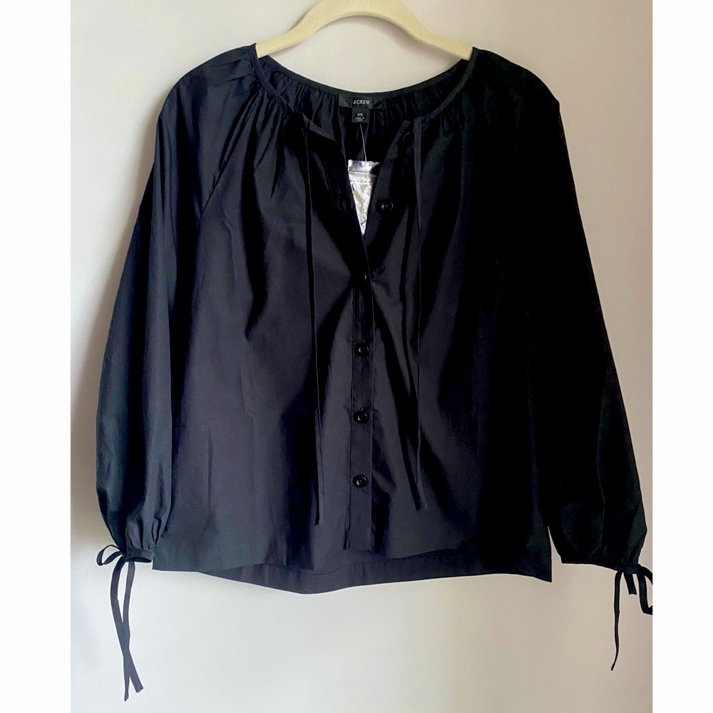 J. Crew Tie-Sleeve Button-Front Cotton Poplin Top